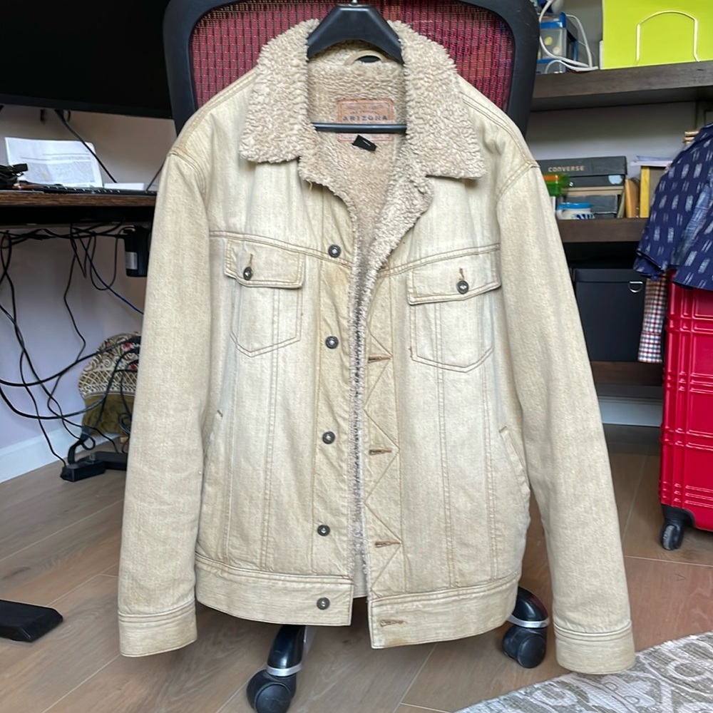 Arizona Jean Co. - Tan denim Sherpa Jacket - Vintage - Mens Medium